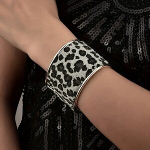 Grey Furry Snow Leopard Silvertone Bangle